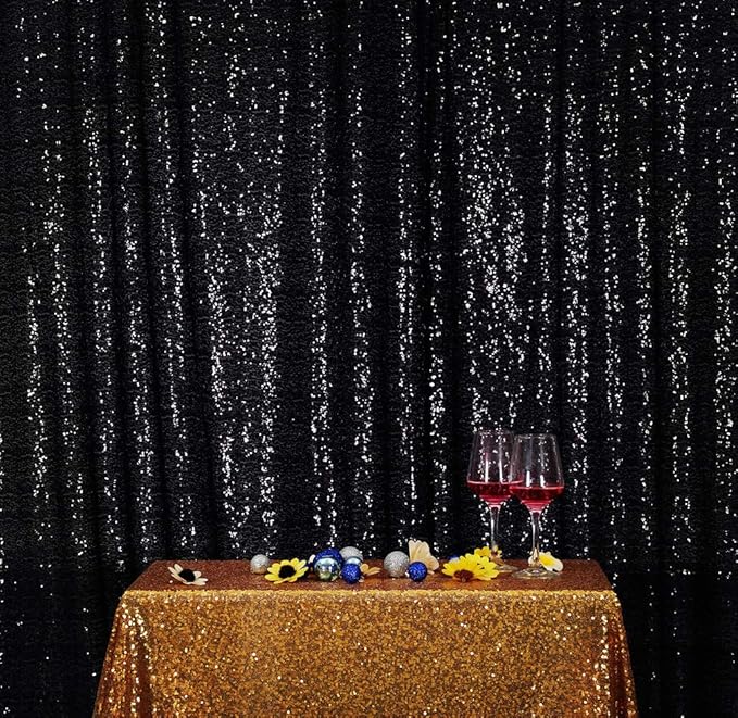 SquarePie Sequin Backdrop 8FT x 8FT Black Curtain Background for Halloween Wedding Party Christmas Decoration