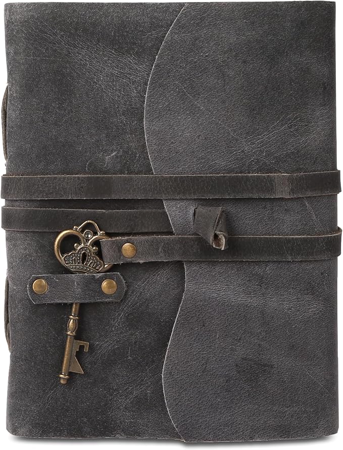 Leather Journal with Lined and Unlined Deckle Edge Paper 8x6 inch and Vintage Key | Handmade Writing Notebook Diary | Bound Daily Notepad for Men & Women Medium, Sketch/Writing pad for Artists