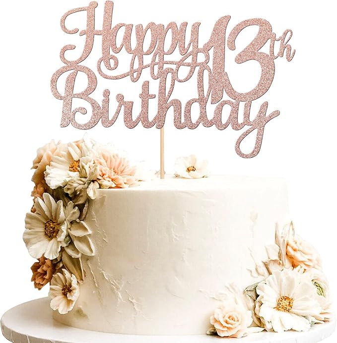 1 PCS Happy 13th Birthday Cake Topper Glitter Cheers to 13 Years Birthday Cake Pick Official Teenager 13 Fabulous Cake Decoration for Happy 13th Birthday Theme Party Decorations Supplies Rose Gold