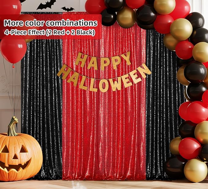 Juya Delight 2Pcs 2ftx8ft Black Shimmer Sequin Backdrop Curtains - Black Glitter Photo Backdrop for Wedding Birthday Parties Wall Decoration