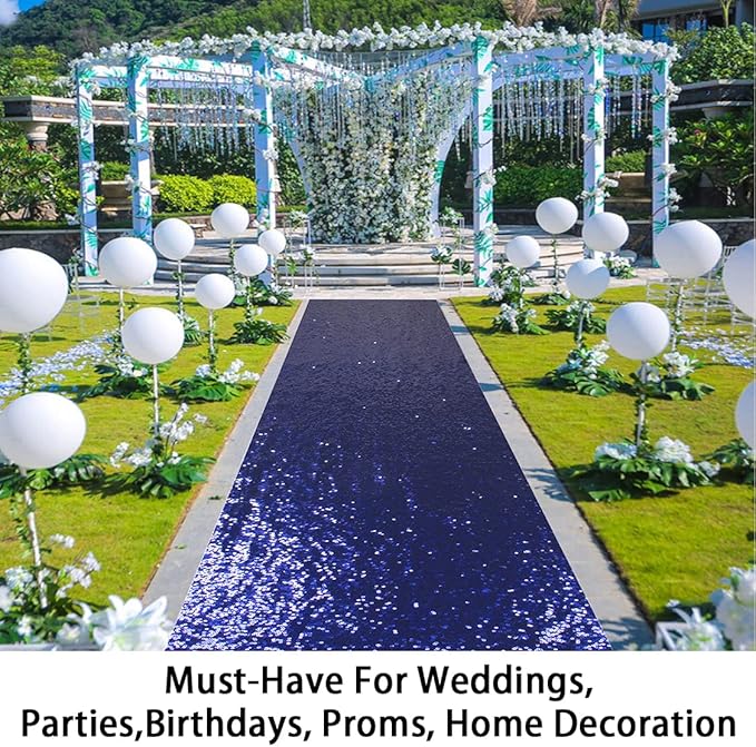 ShinyBeauty Sequin Aisle Runners 2Ft x 15Ft Navy Carpet Runner for Party Glitter Runner for Wedding N116