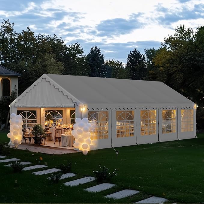 PHI VILLA 32'x16' Outdoor Heavy Duty Party Tent Large Commercial Canopy Wedding Event Shelter Carport with Removable Sidewalls & 4 Storage Bags for Patio Outdoor Garden Events, White