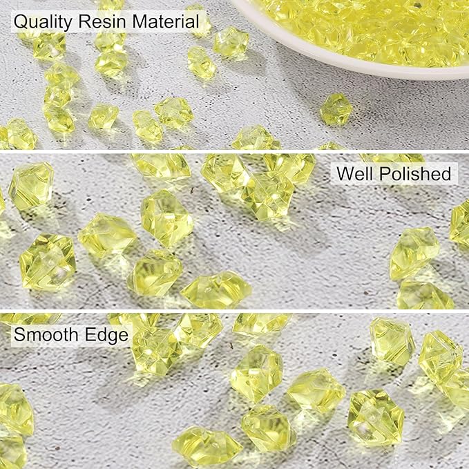 uxcell 1000pcs Fake Ice Rocks, Dazzling Clear Resin Crushed Ice Sparkling Fake Diamonds Gem Stones for Vases Fillers Table Scatter, Theme Party Favors, Gold