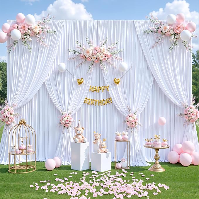 20ft x 12ft White Backdrop Curtains Wrinkle Free Backdrop Curtain for Wedding Parties White Fabric Backdrops Drapes Back Drop Cloth Bridal Shower Stage Curtains Wedding Decorations for Reception