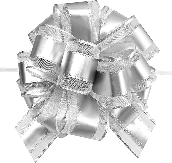 7 Pieces Large Pull Bows, 6 inche, Big Bow for Gift Wrapping, Christmas Party Birthday Gift, Wedding Baskets,Valentine's Day Gift Decorations, Flower Decoration (Silver)