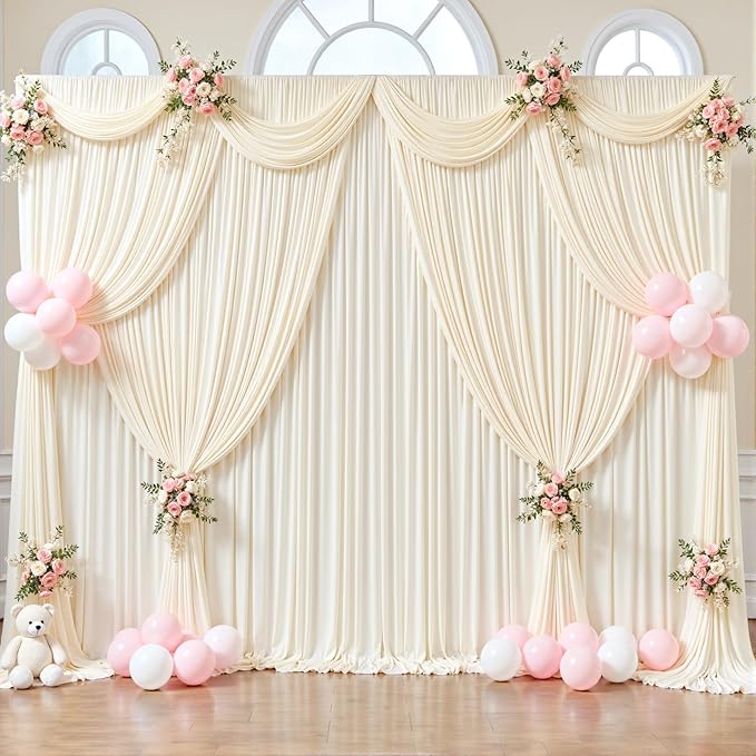 50ft x 12ft Champagne Backdrop Curtains Wrinkle Free Backdrop Curtain for Wedding Parties Fabric Backdrops Drapes Back Drop Cloth Bridal Shower Stage Curtains Wedding Decorations for Reception
