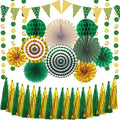 Paper Fans Party Decorations Glitter Paper Triangle Flag Pennant Banner Tassel Garland Circle Banners Party Supplies for Bachelorette, Birthday, Engagement Wedding, Baby Bridal Shower Green Gold