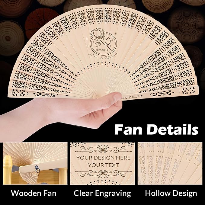 100 PCS Custom Fans Personalized Folding Fans for Line Dancing Wooden Hand Fan Wedding Favors Bulk Fans for Guests Party Event Use (Style10)