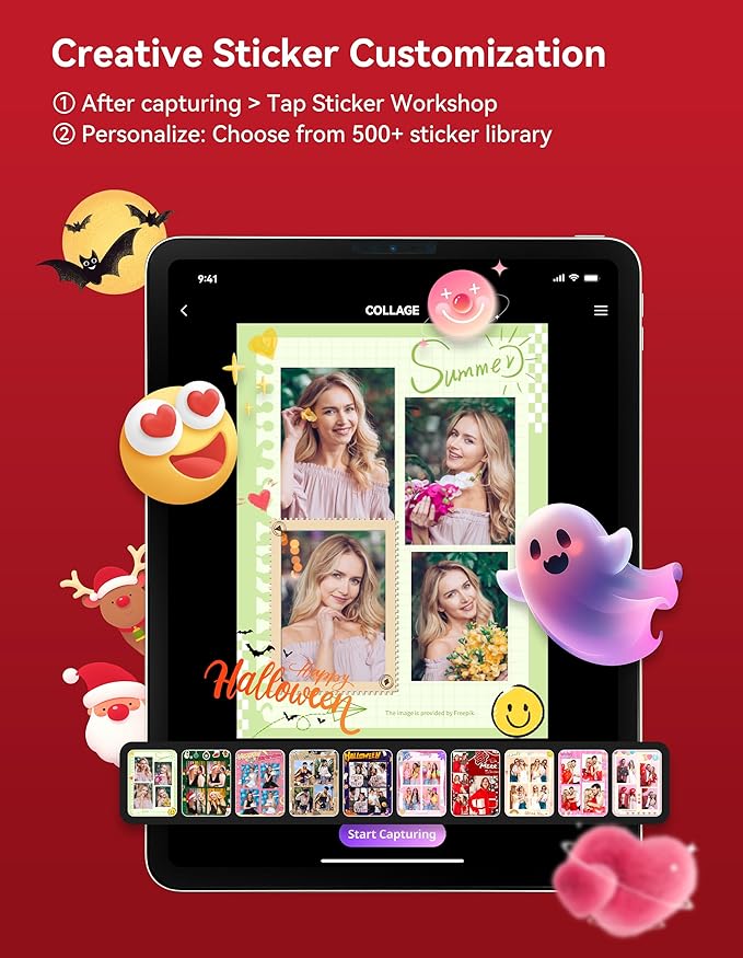 Portable Photo Booth Stand for iPads 10.2in-13in, Provide Cyratok APP Control and RGB Fill Light Lightweight Aluminum Alloy Photobooth Machine for Halloween Rental Wedding