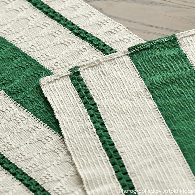 Artoid Mode Dark Green Farmhouse Woven Rustic Table Runner, Seasonal Holiday Hollow Kitchen Dining Table Decoration for Home Party Decor 12x36 Inch