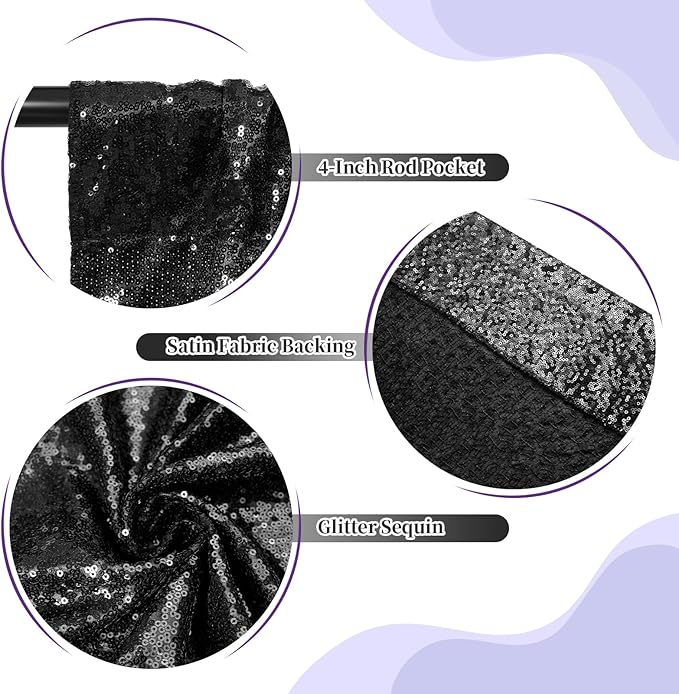 SquarePie Sequin Backdrop Less See Through Background for Wedding Halloween Party 7FT x 7FT Black