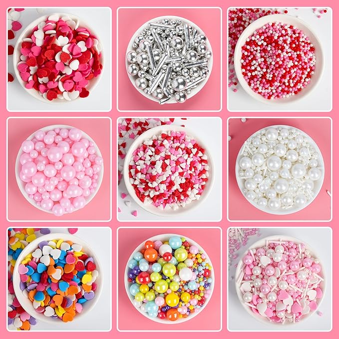 Edible Heart Sprinkles for Cake Decorating,White Pink Pearl Sugar Jimmies Mix Size 130g/4.58oz,Baking Candy Decorations,Cupcake Toppers,Cookie Donuts Ice Cream Dessert Decorating,Wedding Birthday Party Valentines Christmas Supplies