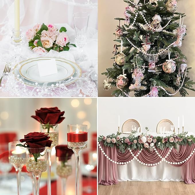 5mm Pearl Beads 66 Feet Pearls String Garland Roll Strand Artificial Beads Chain for Wedding Centerpiece Backdrop Christmas Tree Decoration DIY, Ivory