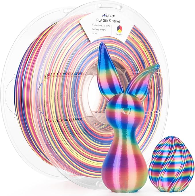 AMOLEN Silk PLA 3D Printer Filament, Shiny Multicolor Rainbow PLA Filament 1.75mm, Fast Color Change PLA 3D Printing Filament for Most FDM 3D Printer, 1kg (2.2lbs), Blue Pink YellowGreen