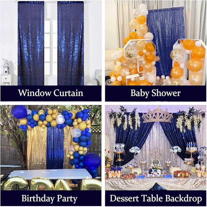 Navy Blue Sequin Backdrop Curtains 4 Panels 2FTx8FT Wedding Photo Backdrop Glitter Birthday Bridal Party Curtains Sparkle Background Drapes Parties Decor Curtains