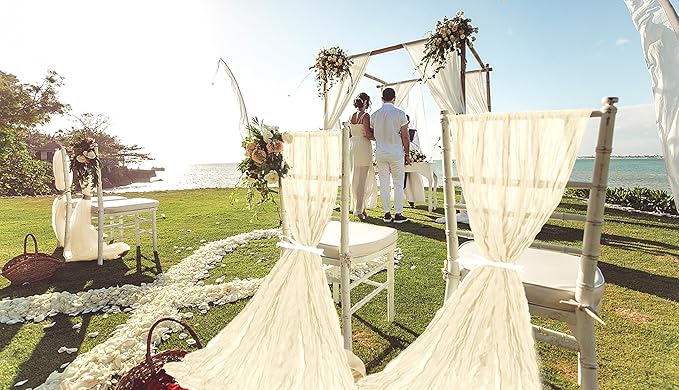 50 PCS Cheesecloth Chair Sashes, Bows Designed ChairSashes, 15.7x108 inch Chair Sashes for Aisle Decorations Universal Chairs Cover Decoration for Wedding Reception Party Banquet (Ivory)