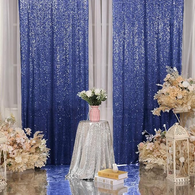 Juya Delight 2ft x 8ft x 2Pcs Navy Blue Sequin Photography Backdrop Curtain for Wedding Party Decoration Festival Ceremony