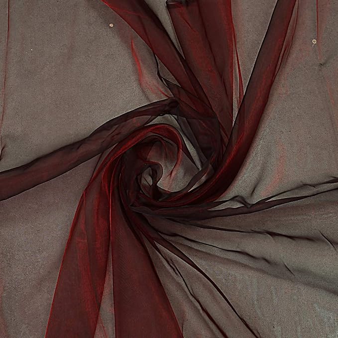 VDS Burgundy Organza Fabric, 25 Yards Continuous, 45” Wide, Wedding Party Decoration Iridescent Crystal Sheer Shiny Organza Tulle Bridal Dress DIY Crafts Costume Sewing Backdrop Arch Cloth