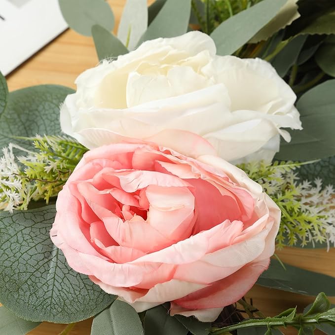 H&W 2pcs Artificial Wedding Arch Flowers for Wedding Sign, Floral Swag Dusty Decor for Reception Ceremony Backdrop Sweetheart Table (Mixed Color Peony)