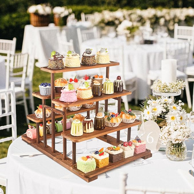 Wooden 7 Tier Cupcake Stand & Towers Serving Trays for Party with Vine Decoration - Party Display Serving Ladder with Platter for Cake, Snacks– Perfect for Catering, Events & Centerpieces