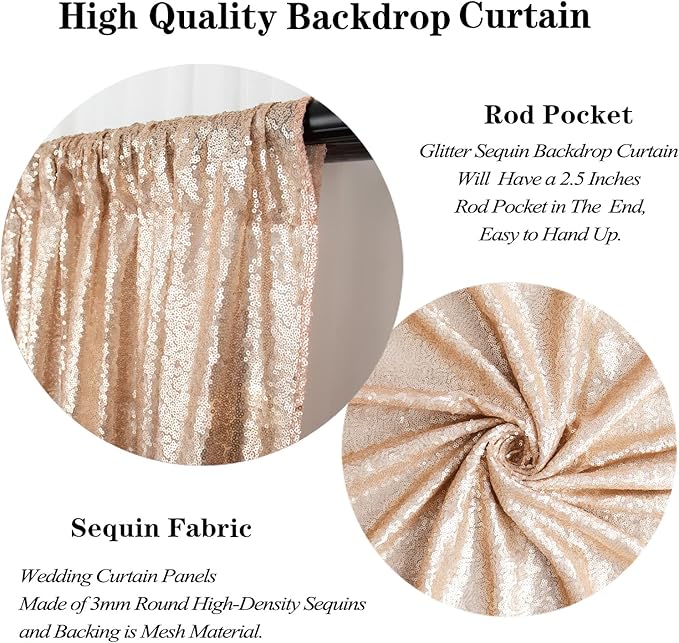 DUOBAO Champagne Backdrop Curtain 10x10ft Backdrop Graduation Backdrops Class of 2024 Photography Decoration Shimmer Wall Curtain for Parties Wedding Baby Shower Birthday and Photo Shoot