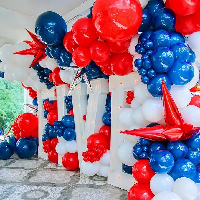 Red White Blue Balloons, 12 Inch Pearl Metallic Blue Red White Confetti Latex Helium Balloon for Royal Patriotic Platinum Jubilee Baseball Nautical Birthday Baby Shower Graduation Party Decorations