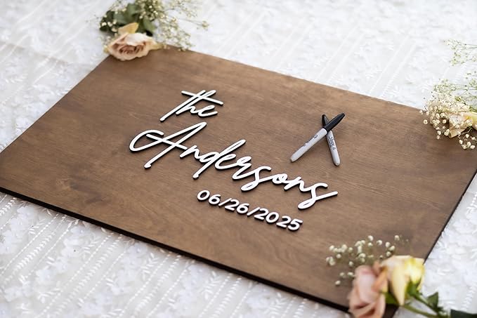 Personalized Last Name Guest Book, Unique Guest Book Sign, Custom Alternative Guest Book, Wooden Guest Book, Wedding Ceremony Guestbook Sign (Design 10)