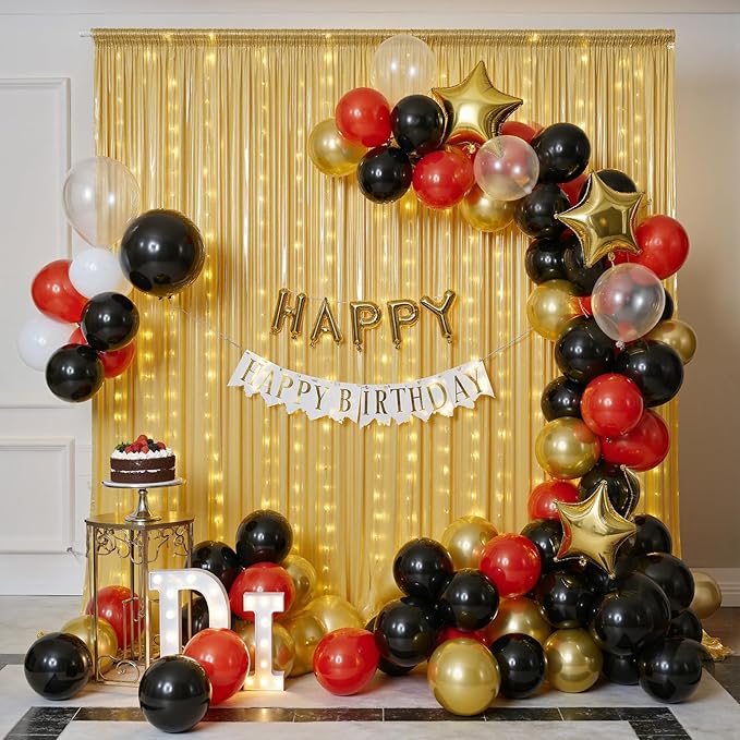 20x10 Gold Sequin Backdrop Curtain with Lights-Wrinkle Free Thick Glitter Backdrop Drapes for Wedding Parties Events Halloween Decor-4 Panels 5×10ft Shimmer Photo Booth Background for Photography