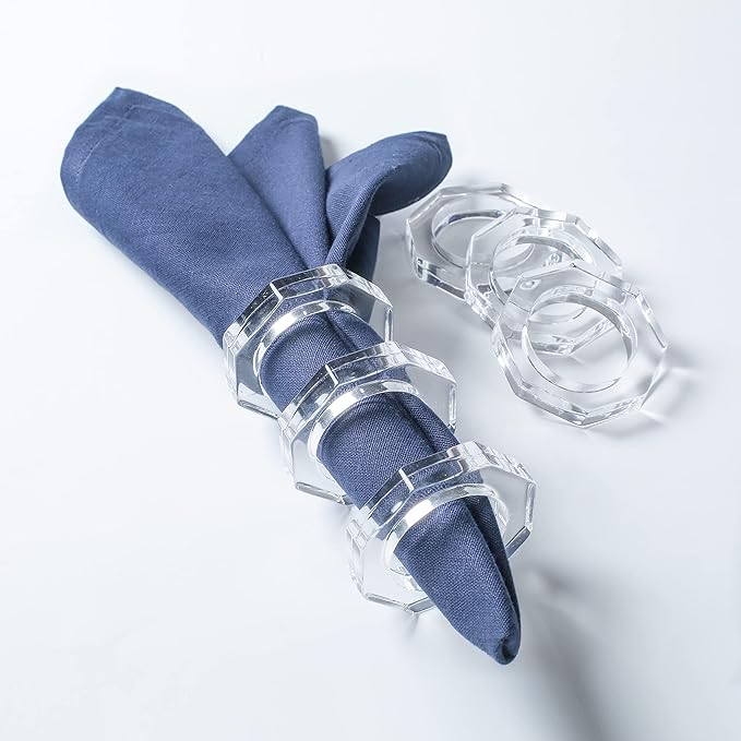 Acrylic Napkin Rings Set of 12 - Crystal Decorative Serviette Holders Ideal Décor for Weddings, Family Gatherings, Formal Dinners, Banquets & Everyday Dining (Transparent) - ALPHA Living HOME