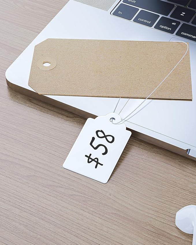 Uniclife 1000 Pcs Price Tags 1.8 Inch Writable Price Labels White Price Display Tags for Pricing Clothing Jewelry Gifts Blank Hang Tags Merchandise White Marking Tags with Strings, 1.8" x 1.05"