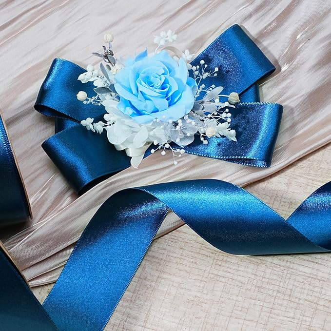 LaRibbons Navy Satin Ribbon 1 1/2 Inch 25 Yards Luxury Double Faced Blue Silk Ribbon for Flower Bouquet Crafts Gift Wrapping Wedding Party Graduation Decoration