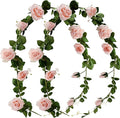 FiveSeasonStuff Dreamy Pink Artificial Silk Roses Flower Garland, Bendable Hanging Vines (2pcs, 11ft)