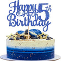 1 PCS Happy 5th Birthday Cake Topper Glitter Cheers to 5 Years Cake Pick Five Fabulous Cake Decoration for 5th Birthday Theme Party Decorations Supplies Blue