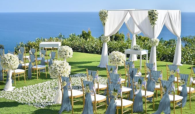 50 PCS Cheesecloth Chair Sashes, Bows Designed ChairSashes, 15.7x108 inch Chair Sashes for Aisle Decorations Universal Chairs Cover Decoration for Wedding Reception Party Banquet (Dusty Blue)