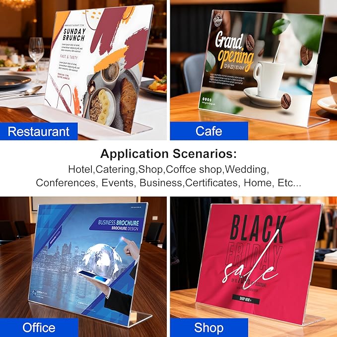 Horizontal Acrylic Sign Holder 5 x 7, L-Shape Clear Plastic Display Stand for Tabletop, Acrylic Stands for Flyers, Table Paper Holder, Vertical Sign Holder 5x7 for Restaurants, Office and School (Slant 6 Pack 7x5)