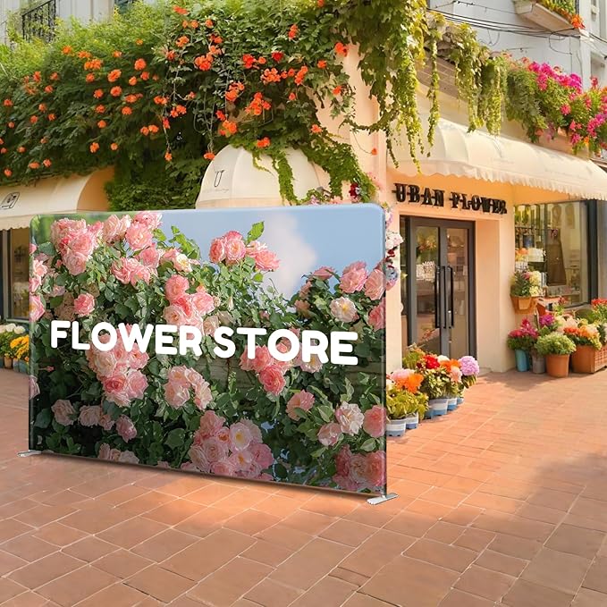 Custom Stand Backdrop with Aluminum Stand, 7.5x13.2ft Commercial Tension Fabric Banner, Double-Sided Printing for Trade Show, Weddings, Party, Business