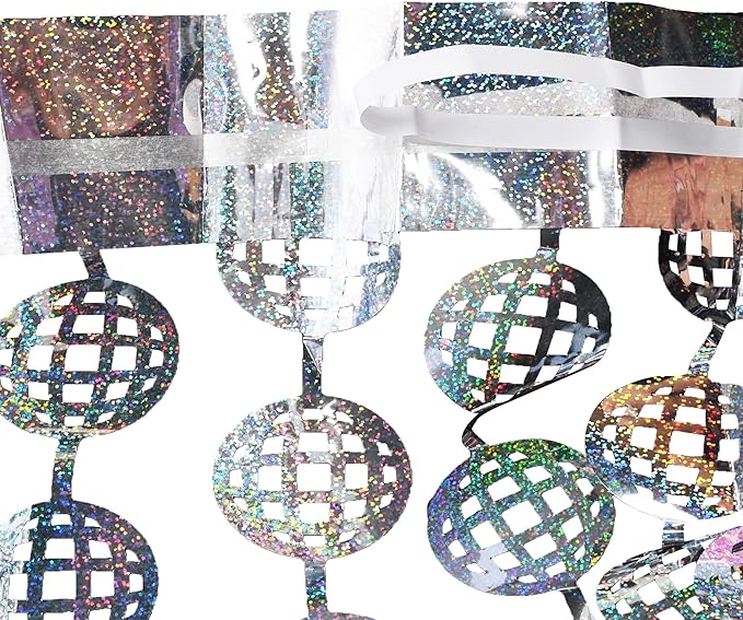 BRAVESHINE Hanging Balls Party Streamers Backdrop - 2 Pack Silver Tinsel Foil Fringe Curtains for 70s 80s 90s Discoball Party, Birthdays, Bachelorette, Engagement, Music, Dance,New Years Decorations