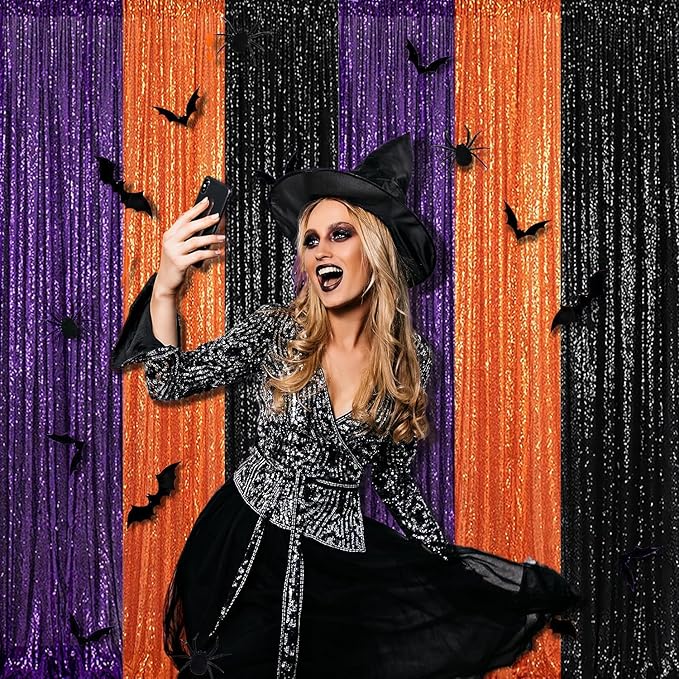 Orange Sequin Curtains 4FTx8FT 2 Panels Sparkle Backdrop Curtain Glitter Background Drape for Weddings Showers Parties Birthday Thanksgiving Fall Photography