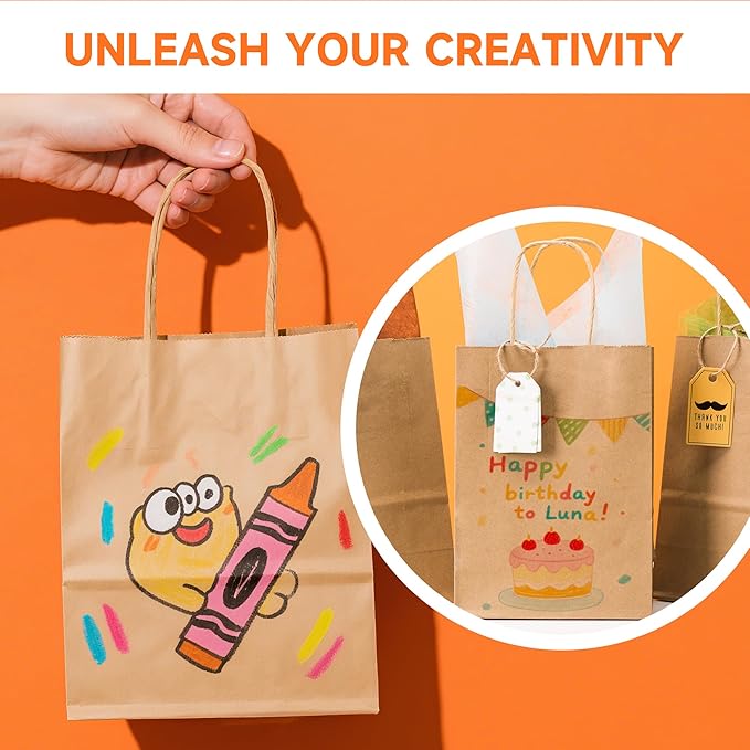 50 Pack Small Brown Paper Gift Bags with Handles, 5.8"x3.2"x8.25" Kraft Paper Gift Bags for Retail, Birthday Parties, Shopping, Versatile Craft Bags & Goodie Sacks