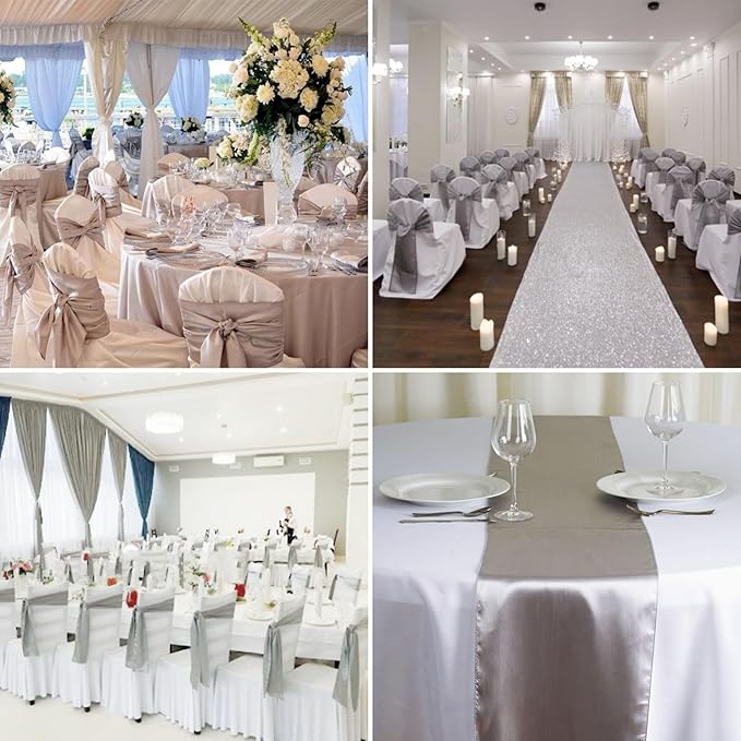 100 PCS Satin Chair Sashes Decorative Bow Chair Sashes Ties Ribbon Bows Chairs Cover Band for Wedding Birthday Party Ceremony Reception Banquet Events Hotel Home Kitchen Christmas(7x108inch,Silver)