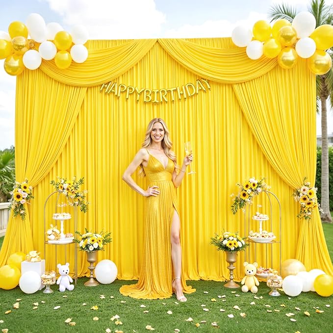 20ft x 12ft Yellow Backdrop Curtains Wrinkle Free Backdrop Curtain for Wedding Parties Yellow Fabric Backdrops Drapes Back Drop Cloth Bridal Shower Stage Curtains Wedding Decorations for Reception