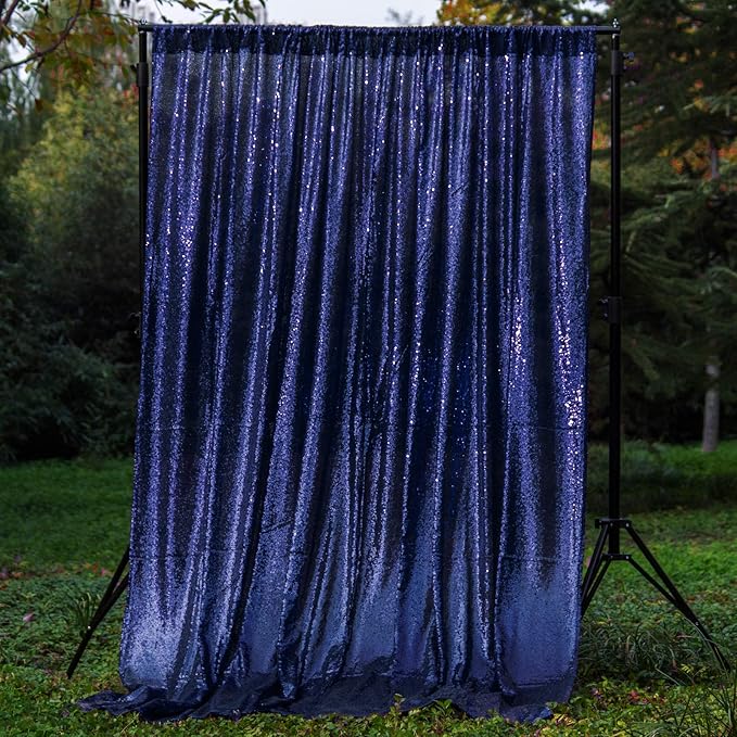 JYFLZQ Navy Blue Sequin Backdrop Curtains 4ft x 6.5ft 1 Panel Glitter Photo Booth Backdrops Sparkly Photography Background Drapes for Parties Wedding Bridal Showers