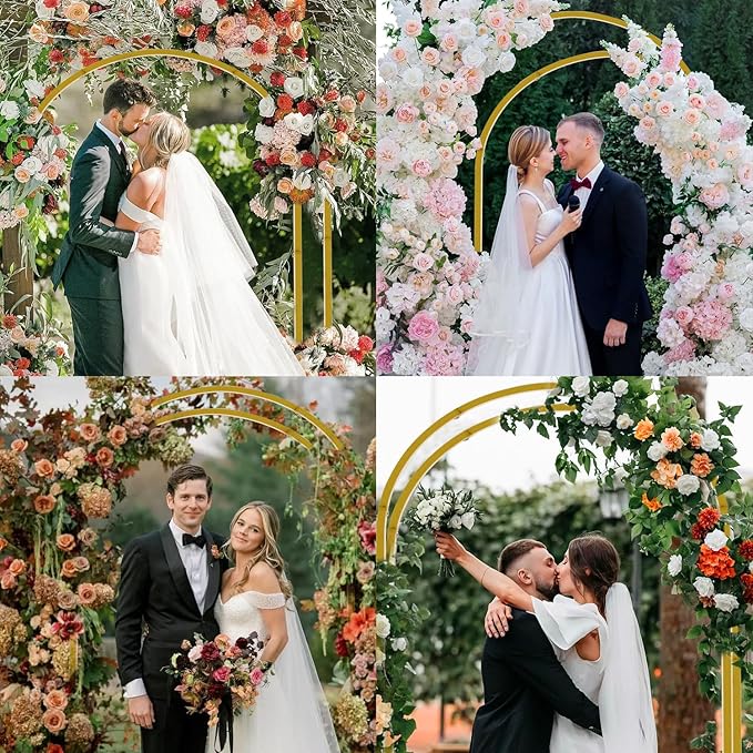 Gold Metal Arch Backdrop Stand Set of 2 with Balloons All Accessories Metal Arched Backdrop Frame for Chrismas Ceremony Parties Bithday Decoration (7.2FT, 6FT)