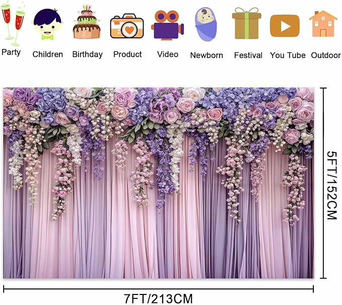 20x10ft Purple Flower Wedding Photography Backdrop Lavender Floral Wedding Bridal Photography Backdrop Anniversary Birthday Baby Shower Girl Party Banner Photo Booth Props Background Wall Decor