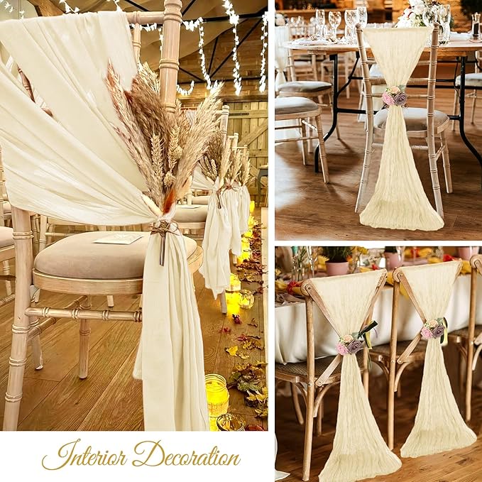 36 Pcs Ivory Cheesecloth Chair Sashes, 16 x 108 inch Gauze Fabric Washable Chair Sashes Bows Designed for Aisle Decorations Universal Chair Cover Decor for Wedding Reception Party Banquet