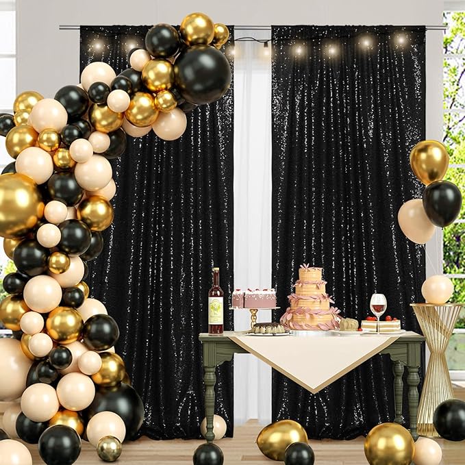 Poise3EHome 2 Panels 4x8ft Black Sequin Backdrop,Upgrade Shimmer Backdrop for Wedding Decor,Party Photo Booths,Event Decorations