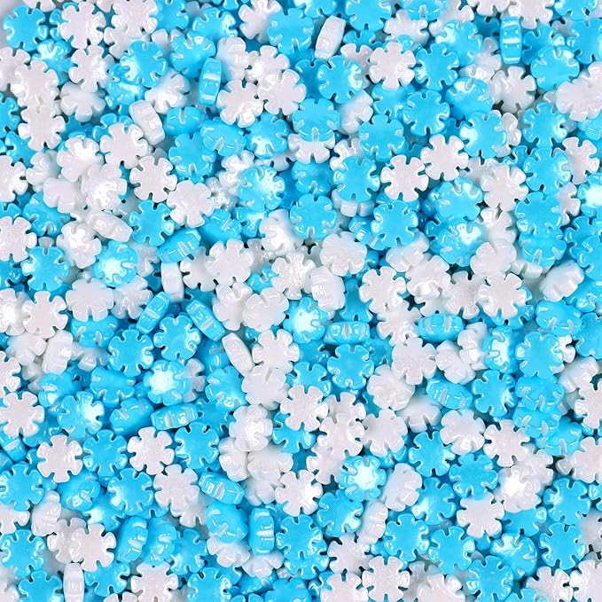 Snowflake Sprinkles Edible, Winter Sprinkles, Blue and White Snowflake Sprinkles, Frozen Sprinkles for Christmas Cookies, Cupcakes, Strawberries, Chocolate, and Ice Cream(120g/4.23oz)