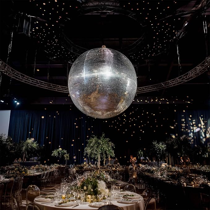 Yescom 24" Large Disco Ball Mirror Big Hanging Glass Decoration for 70s 80s Party Events Wedding DJ Dance Club Bar Stage Lighting Business Holiday Home Decor Silver