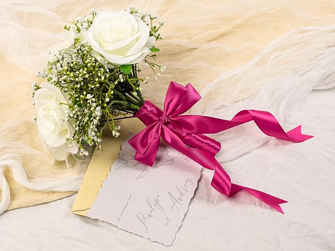 Rose Red Satin Ribbon 1 inch X Continuous 50 Yards, Single Face Polyester Ribbon Perfect for Gift Wrapping, Flower Bouquet, Wedding Decor, Crafts, Bow Making, Sewing and More