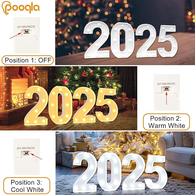 Pooqla LED Light Up Numbers, Warm White and Cool White Decorative Lighted Marquee Numbers, Light Up Numbers for Boys Girls Party, Wedding, Bar, Night Light, Room Decor, Birthday Decoration, Number 2